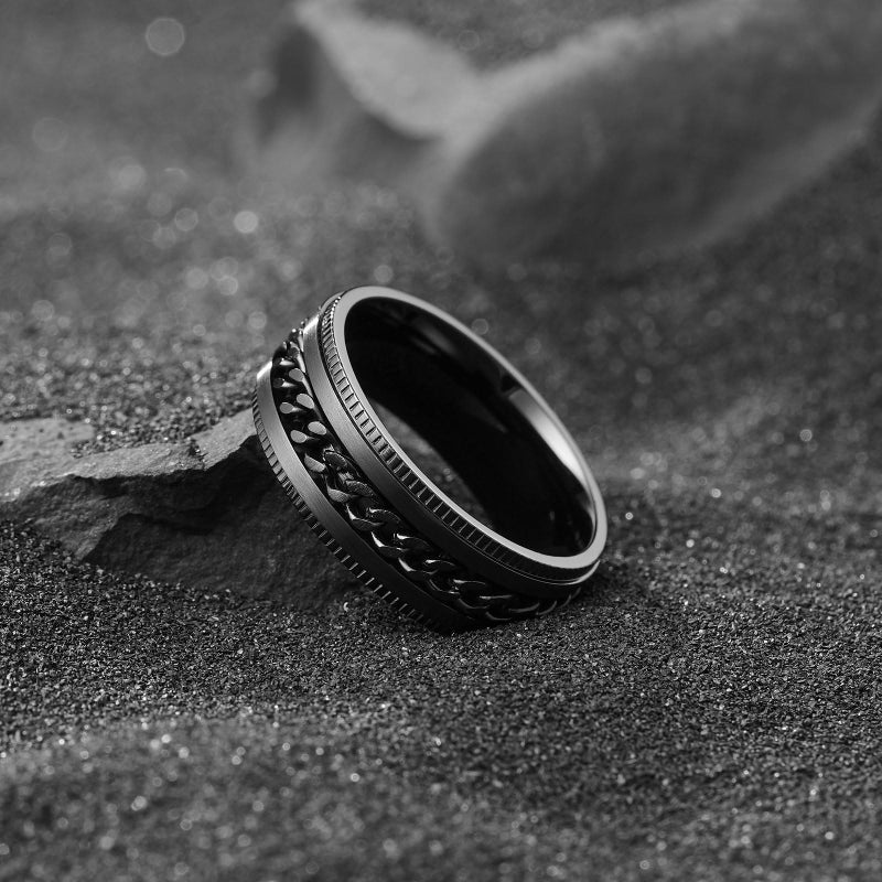 King Will 316L Stainless Steel Fidget Ring for Men Women-8mm Width Black Chain Spinner Ring, Durable Wedding Band with Stress Relief Comfort Fit Fidget Spinner Men's Jewelry Size 10 - Image 3